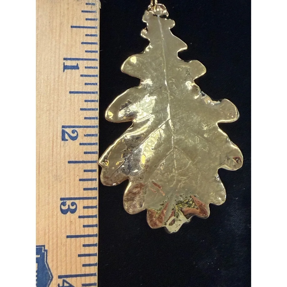 Vintage Gold Tone Large Oak Leaf Pendant Textured Nature Statement Jewelry